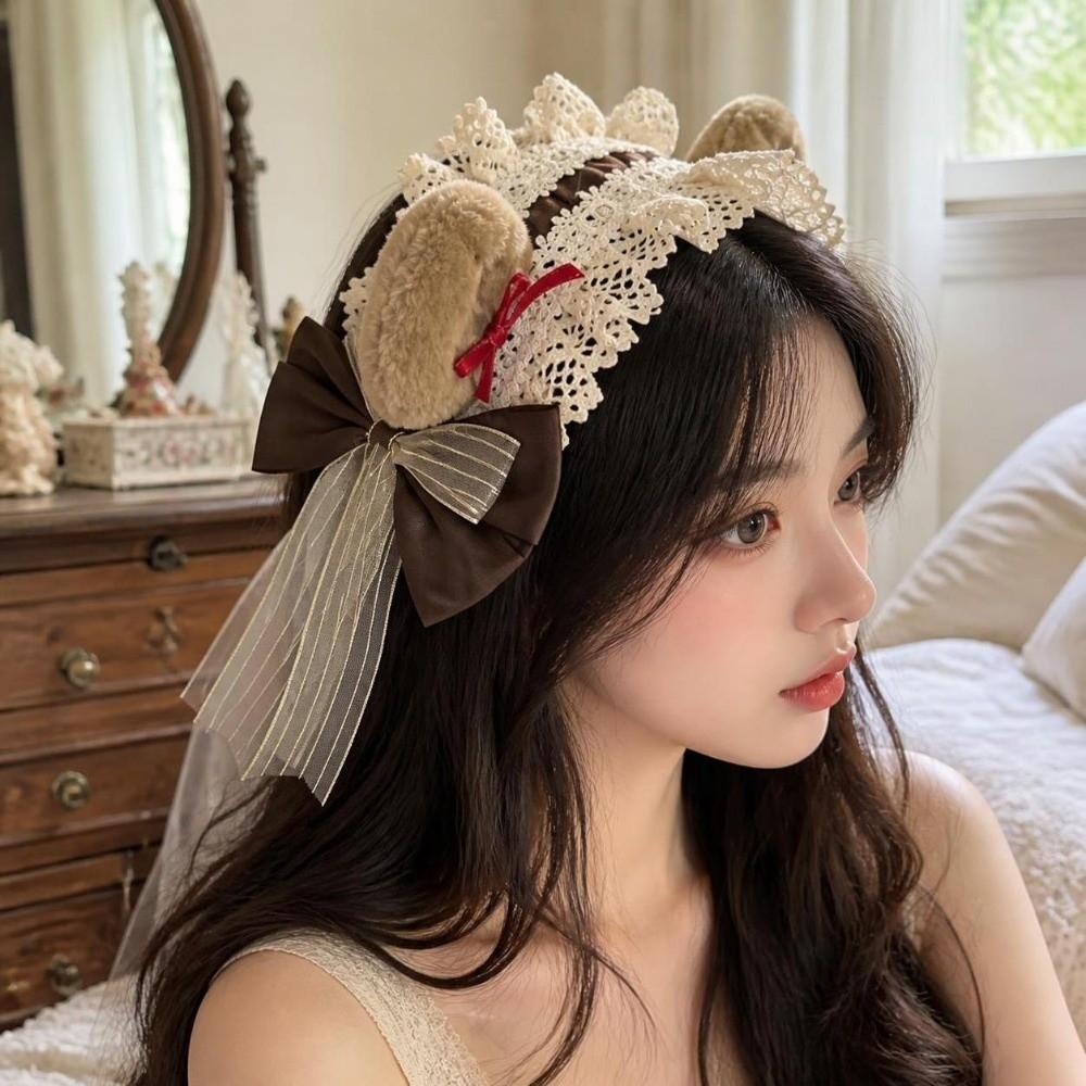 Big Bow Lolita Headband Fluffy Plush Cosplay Hair Accessory Casual Bear Ear Headband Halloween