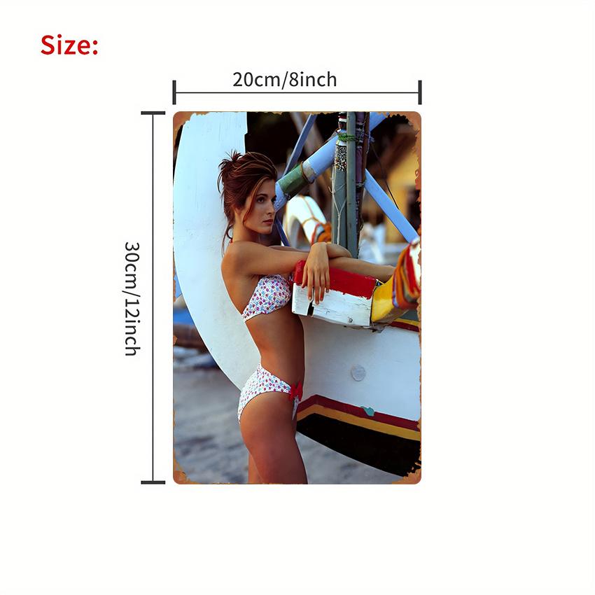 

Beach Wall Art x Inch Metal Tin Sign Vintage Swimsuit Sailboat Painting Easy Hang Home Theater Decor 20x30cm