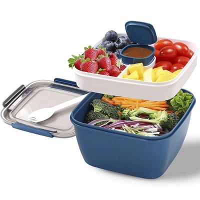 Contenitore per il pranzo portatile da 1100 ml e 1500 ml, 2 strati, griglia, ciotola per insalata, bento box, ciotole per insalata, contenitore per il pranzo per alimenti