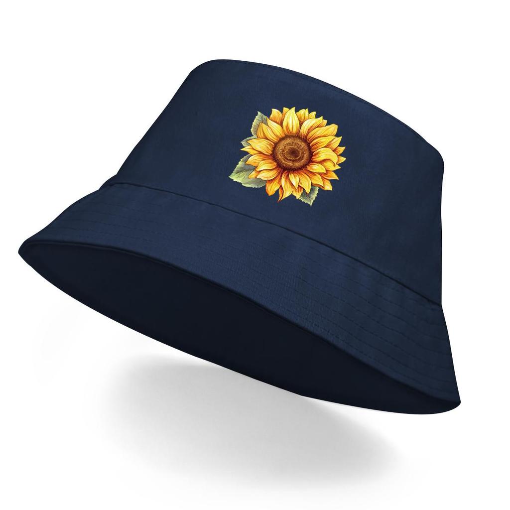 Sunflower Print Bucket Hat , Flower Fisherman Hat Trendy Simple Sun Protection Fishing Cap