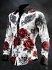 Gothic Style Long Sleeve Shirt, Rose Skull Wing Cross Print, Unique Fashion Top