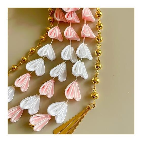 Pink Tsumami Zaiku Hair Ornaments with Pearl Pins, Japanese Traditional Hair Accessories for Shichi-Go-San, Kimono, Hakama, Head Dress, Hair
