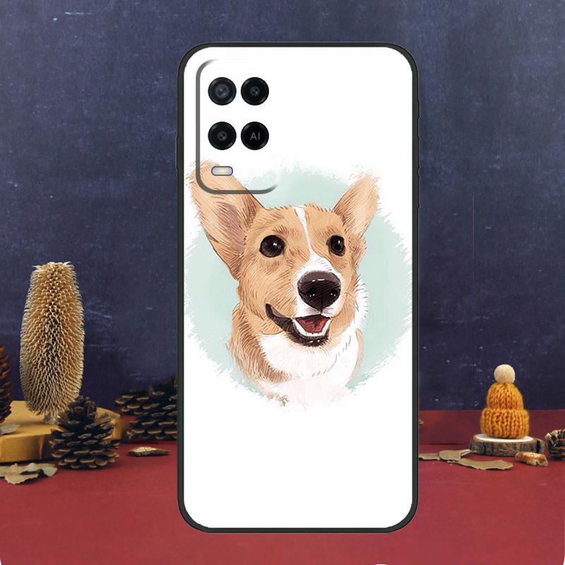 Cartoon Corgi Dog For OPPO A58 A78 A98 A15 A16 A17 A76 A96 A77 A52 A72 A5 A9 A79 A94 A74 A57S A53S A54S Case
