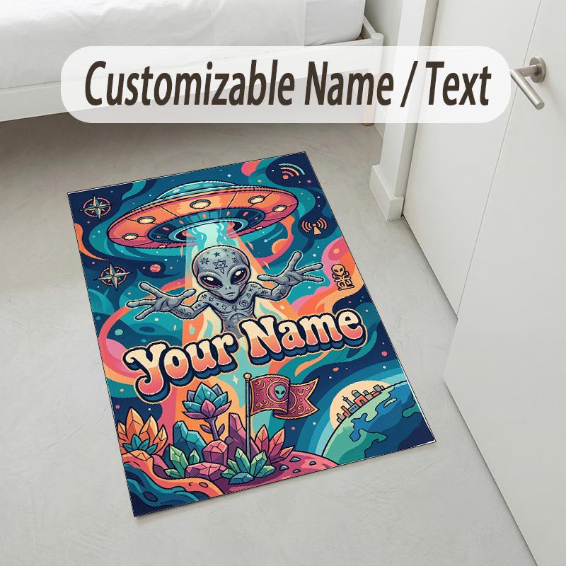 Adventure Alphabet Theme Soft Crystal Velvet Rug Custom Name & Text Print Non Slip Floor Rug for Bedroom Living Room