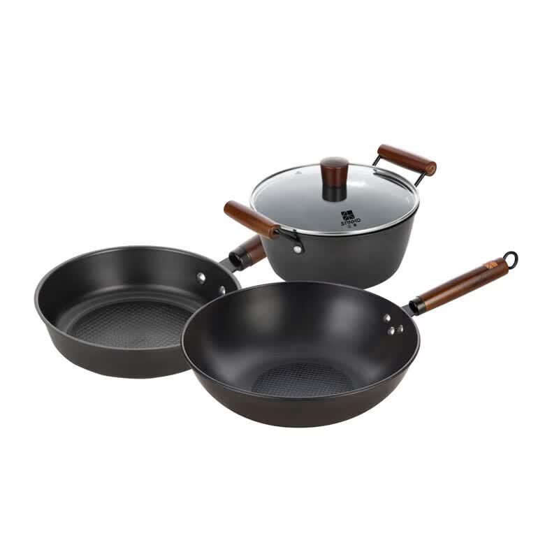 Sanhe Nitriding Hammered Iron Wok 3-Piece Set