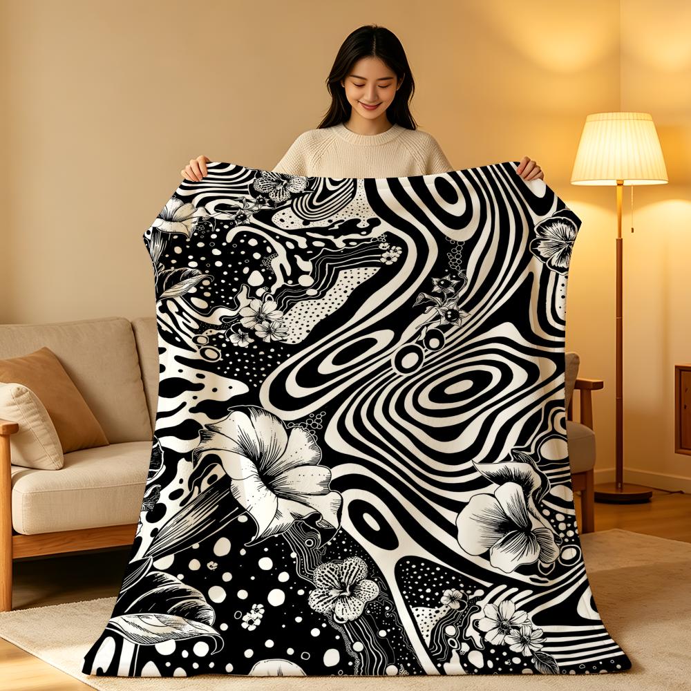 Art B-Black a-and W-White Floral Throw High-Density Short Plush Blanket Soft Skin-Friendly for Sofa Nap Air-Conditioned Room