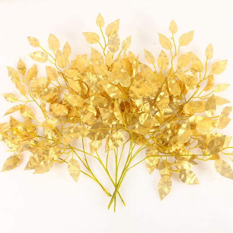 Simulated Golden Silver White Banyan Branches Leaves False Branches Household Desktop Vase Parts Decoration Project Landscaping
