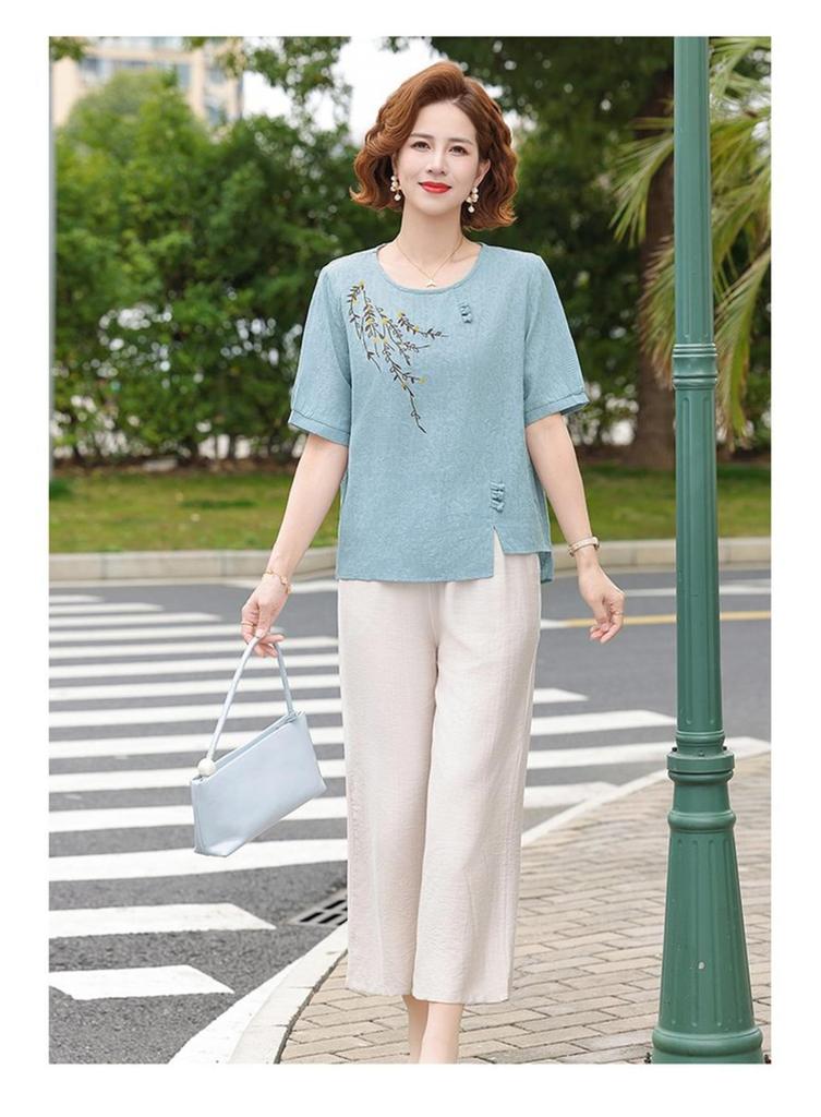 Women's Casual Summer Short-Sleeve Loose T-Shirt for Middle-Aged & Elderly
