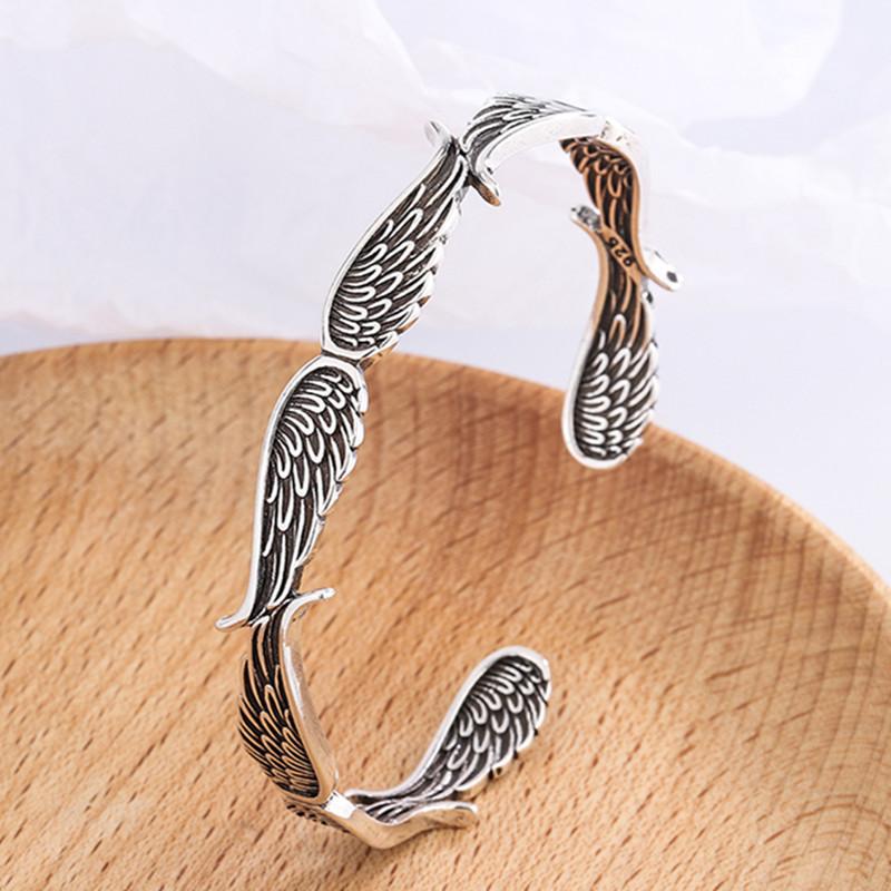 Nuovi Braccialetti alla Moda con Ali d'Angelo Gioielli in Argento Sterling 925 Argento Thai Retrò Personalità Raffinato Braccialetti Apribili TYB125