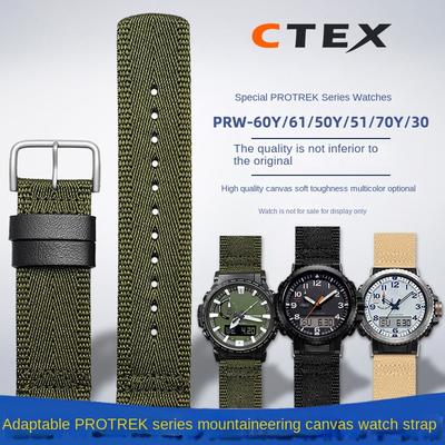 Para la serie Casio PRW-60Y/50Y/70Y/30 Correa Reloj de Montañismo PROTREK PRW-60Y PRW-50Y PRW-70Y Correa de reloj de lona de nylon 23 mm