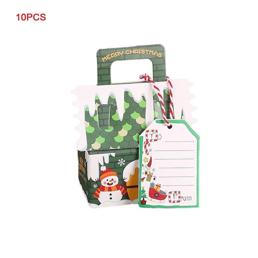10Pcs Kraft Paper Christmas Gift Box Xmas Ornament Packaging Boxes New Candy Bags  New Year