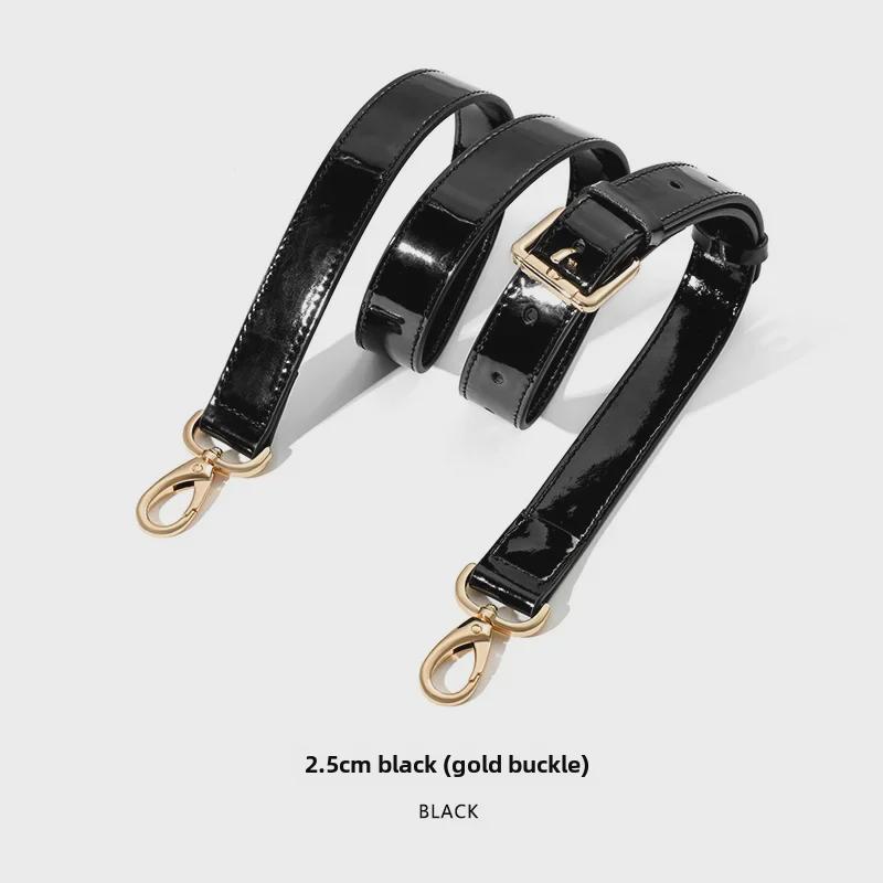 MHS-A-25 Shiny Patent Leather Black Adjustable Shoulder Crossbody Bag with Pin Buckle