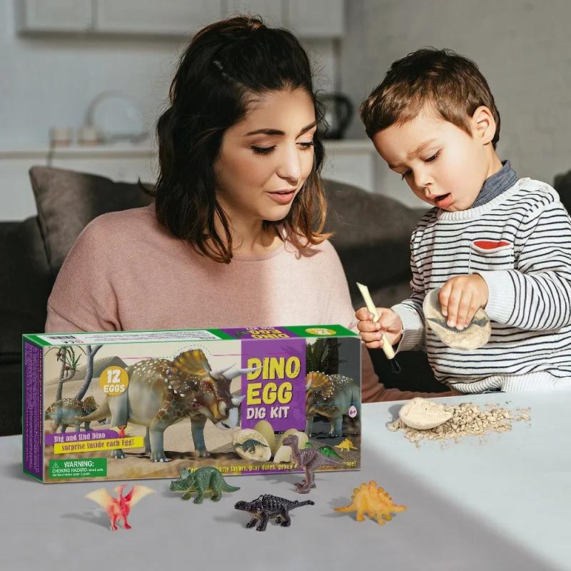 12Pcs  Archeological  Dig Up Dinosaur Egg Fossil Excavation Toy Kid Scientific Mining Diy Dino Egg Multiplayer Party Favors Toys