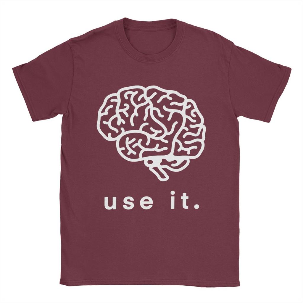 Please Use It Your Brain T-Shirts Men Funny Pure Cotton Tee Shirt Round Collar Short Sleeve T Shirts Summer Clothing