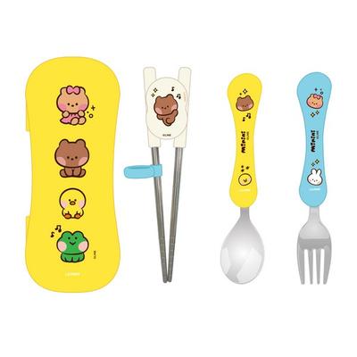 Lilpang Minini Correction Chopsticks Spoon Fork Case Set, Mixed Colors, Correction Chopsticks + Spoon + Fork + Case, 1 Set, Korean Popular Tableware
