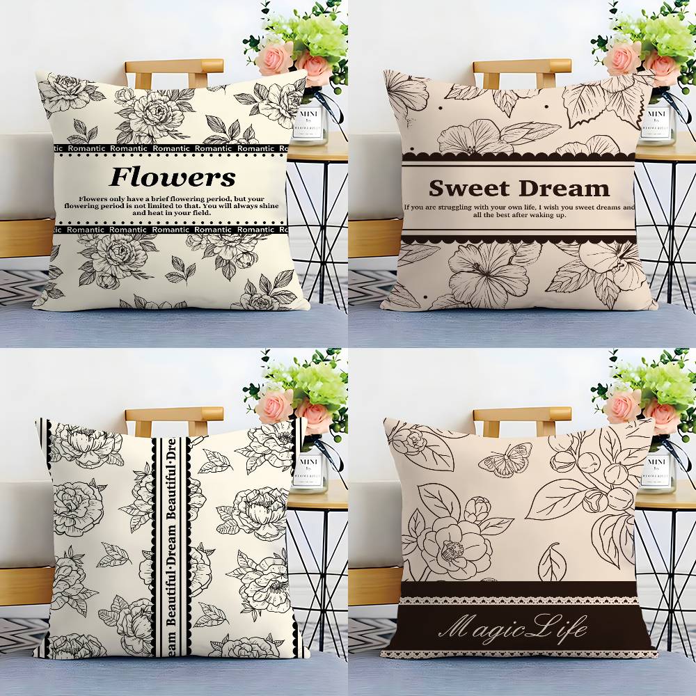 Beautiful Retro Flowers Pillow Case Sofa Living Room Bedroom Double-sided Printing Square Cushion Nap Time Pillow Case
