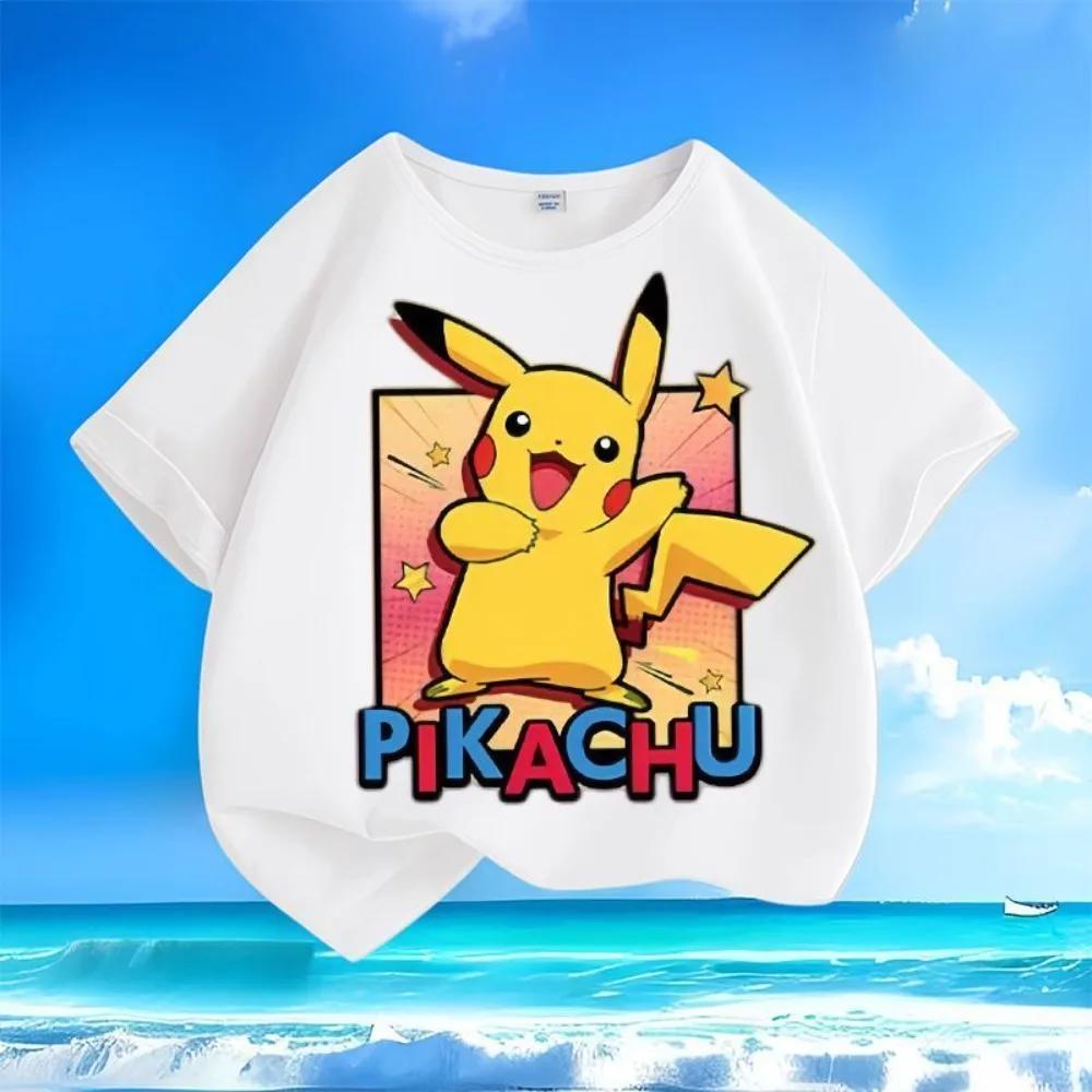 2026 Pokémon Anime Childrens Cotton Tshirt Comfortable Cute Pikachu Shortsleeved Versatile Round Neck Printed Top for Boys