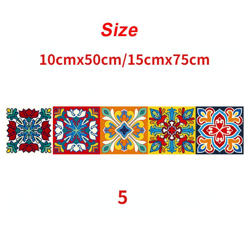 1Pc 10/15cm Colorful Flowers Pattern Retro Tiles Wall Sticker Kitchen Bathroom Tile Waist Line Wallpaper Art Mural