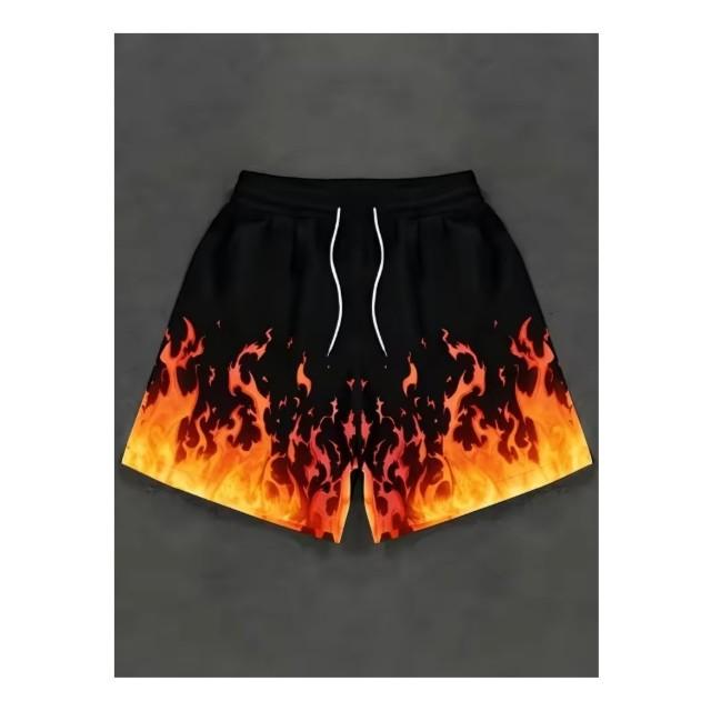 Shorts Fire Flame White Blue Green 3D Print Training Muay Thai Kickboxing Boxing MMA Unisex Sport Gym Fitness Workout Quick Dry Elastic Waist