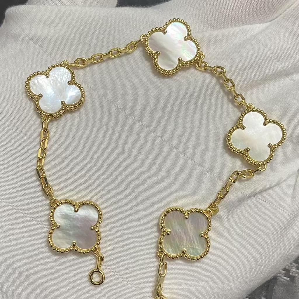 Nouă Versiune Brățară Trifoi cu Patru Foi Cinci Flori Agat Roșu Natural Sidef Alb Brățară Dama Brățară Laser