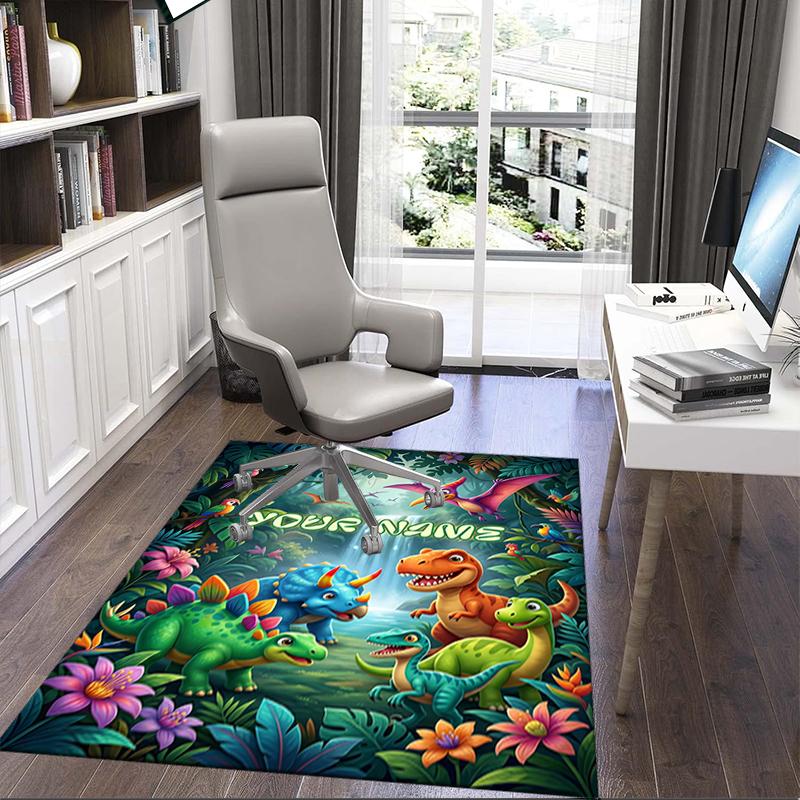 1PC Custom Name Dinosaur Adventure Jungle Theme Floor Mat Ideal for Living Room, Game Rooms, Office, Bedroom,Floor Mat Playful Design