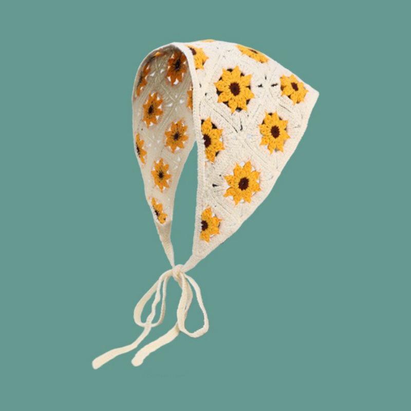 Ręcznie robiona szydełkowa trójkątna chusta na głowę: Francuski Retro, Wszechstronny, Styl Pastoralny