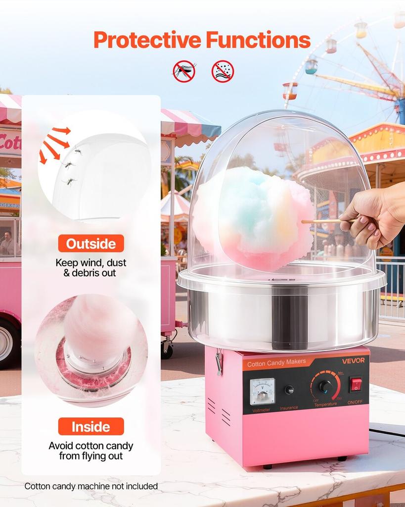 Cotton Candy Machine Cover, Transparent Acrylic Dome Bubble Shield, Cotton Candy Machine Bubble Shield Compatible with 381mm Cottons Candies Machines