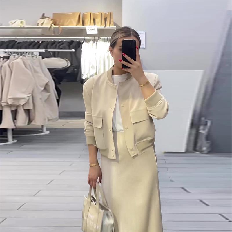 European & American Retro Long Sleeve Round Neck Dress with Pockets - Autumn/Winter Collection