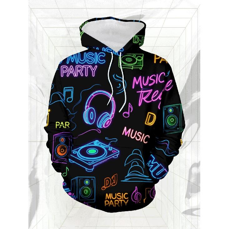 Neon Electronic Music Party Theme Men'S Casual 3D Printed Sweatshirt 2pcs Set