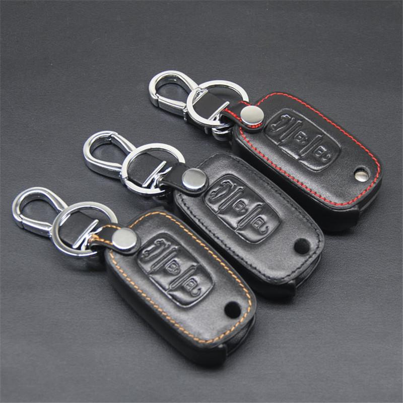 Genuine Leather Smart Control Auto Key Fob Case Cover Mount Fit For Lada Vesta Sedan Largus Kalina Granta 3Button Flip Key Fob L1236 Key Fob Cover