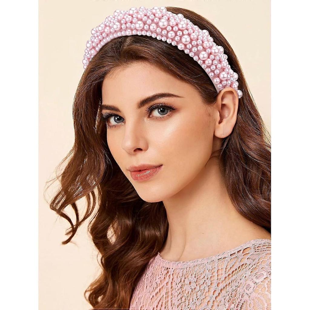 Rosa Perlen und Perlen-gepolstertes Stirnband   Schickes, voluminöses Haaraccessoire Geschenk für Damen und Mädchen