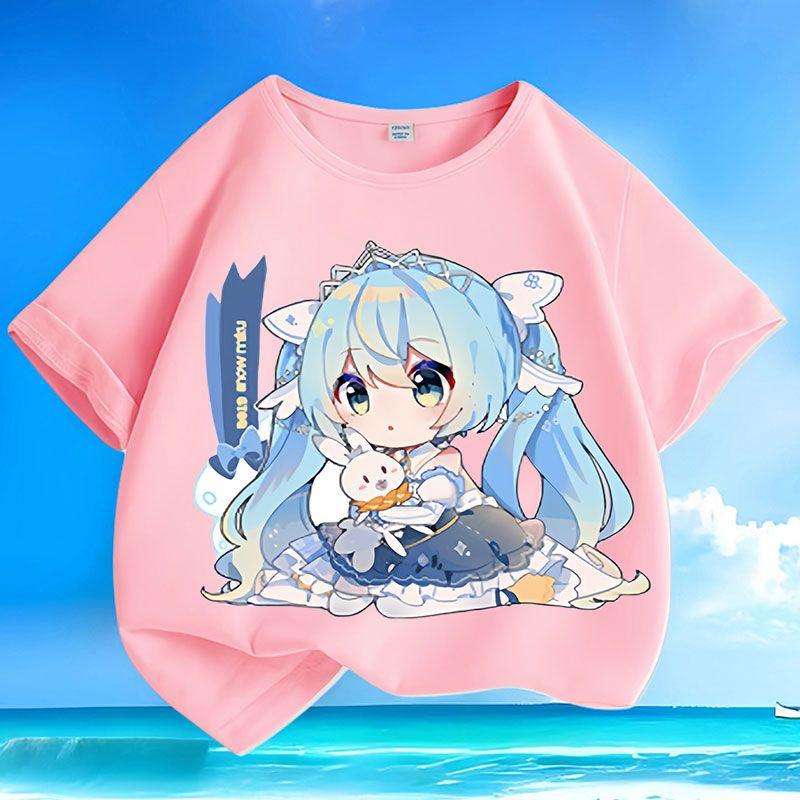 Roztomilá trička Hatsune Miku pro děti, volná trička pro kluky a holky, letní