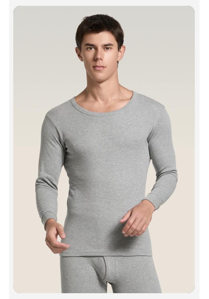 Men's 100% Cotton High-Neck Knit Thermal Set: Antibacterial Top & Bottoms, Plus Sizes