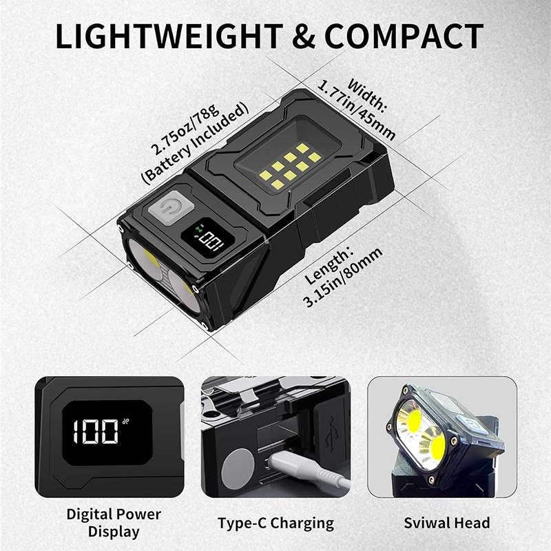 Rotating Ultra Bright Mini LED Flashlight Rechargeable Portable COB Work Light Illumination Suitable for Outdoor Camping Power Outage