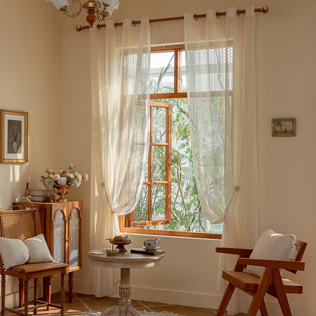 Lace Perforated Curtains Warp Knitted Lace Finished Curtains