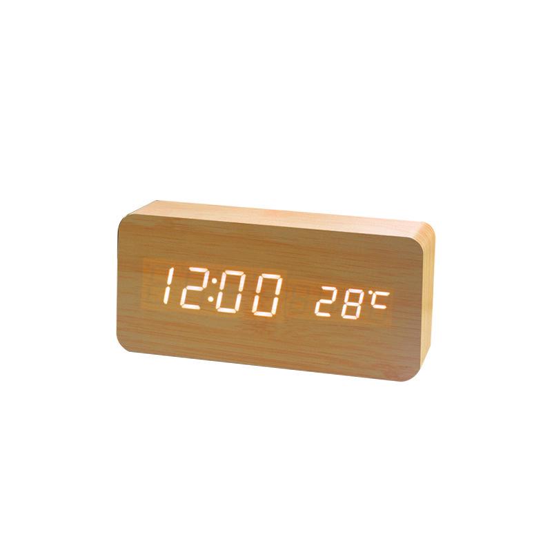 Wooden Sound-Control Luminous LED Alarm Clock with Silent Mode & Temperature Display