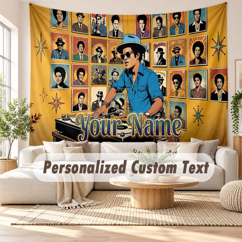Benutzerdefinierte Namens-Wandbehang-Tapisserie, Bruno Mars Dekorative Hintergrund-Tapisserie für Wohnheim, Zuhause
