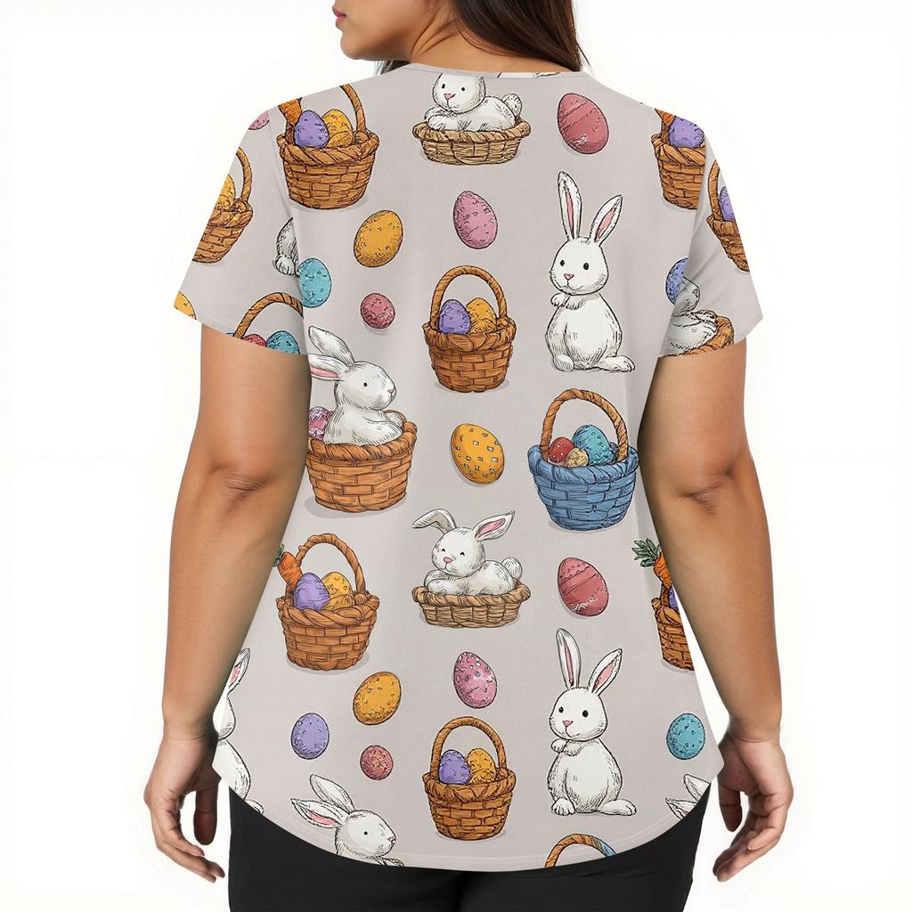 Moda damska Odzież robocza z dekoltem w serek i krótkimi rękawami z kieszeniami Topy z nadrukiem