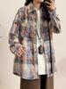 Camicia da Donna Autunno 2025 Retrò Tie-Dye a Quadri a Maniche Lunghe con Quattro Bottoni