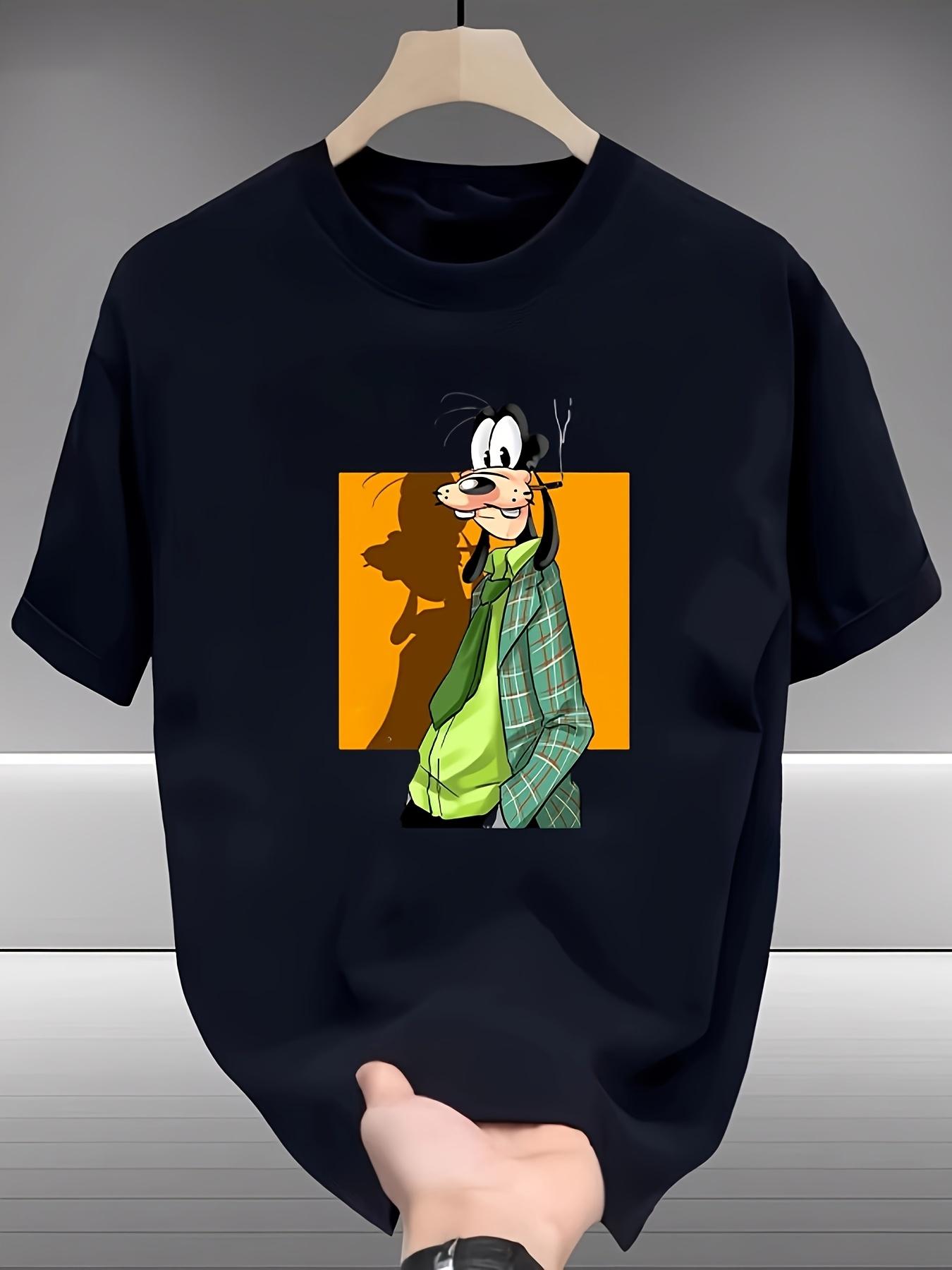 Disney Goofy Series Graphic T-shirt - Summer Casual Short Sleeve Crew Neck Tee with Vibrant Orange Print L