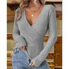 Damen Pullover & Langarmshirts Slim Fit Vielseitig Großer V-Ausschnitt Elastisch Gestrickt Rippstrick Langarm T-Shirts