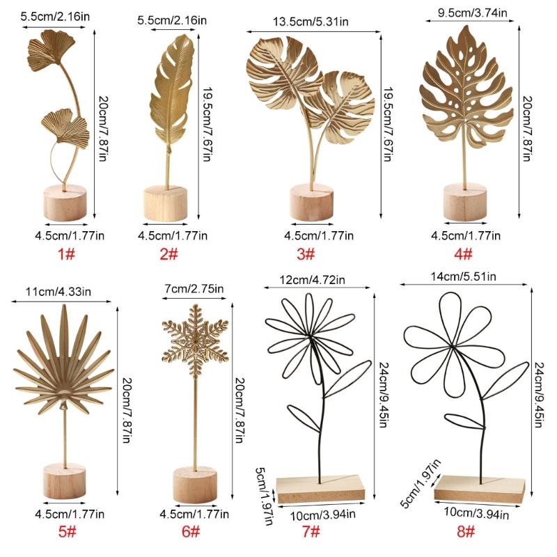 Nordic Iron Art Ginkgo Leaf Statue Sculpture with Wood Base Desktops Decorations Home Living Room Book Shelf Ornament