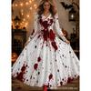 2026 Halloween Womens V-Neck Long Sleeve Maxi Dress With Ghost Pumpkin Witch Print High-Waist Loose Fit Party Gown