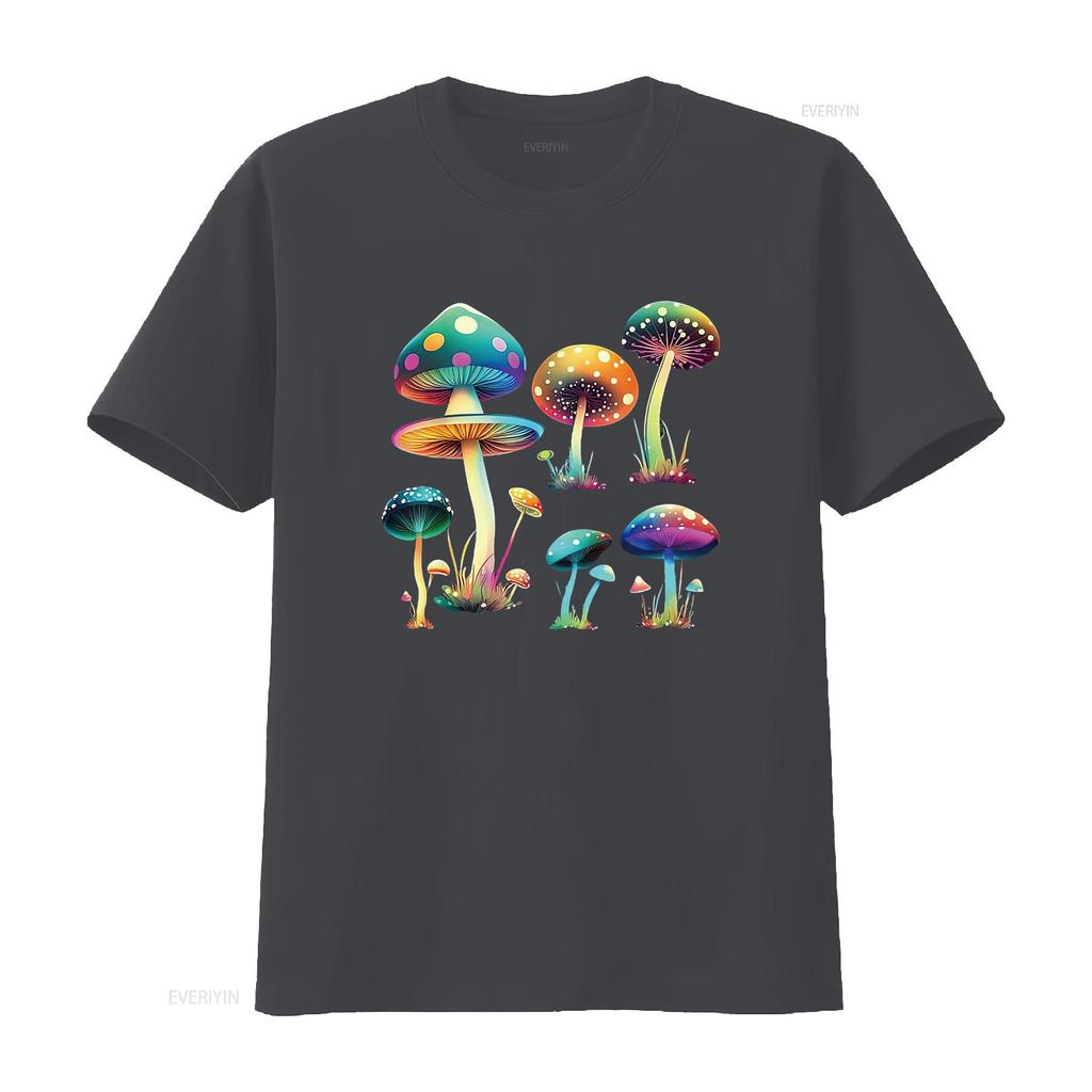 Mushroom Cute Cottagecore Aesthetic Hippie Womens T Shirt Black Vintage Washed Unisex Versatile Breathable Streetwear Fashion
