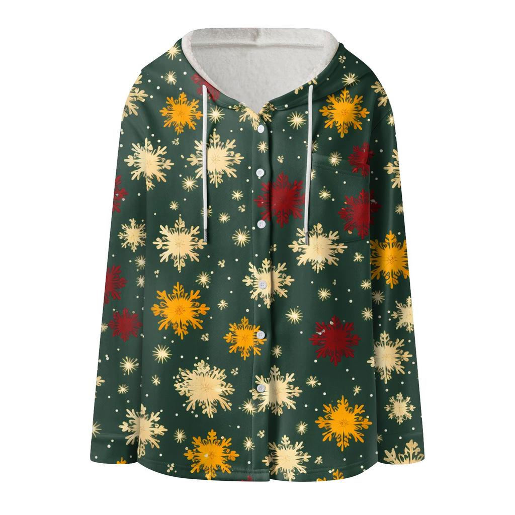 Hoodies For Women Winter Warm Sweatshirt Button Drawstring Hooded Print Jacket Coat