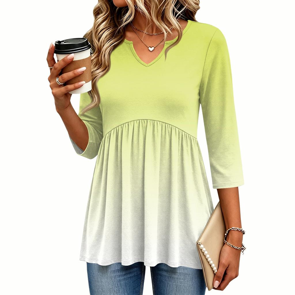 Women's V-Neck Blouse with Three-Quarter Sleeves and Print for Casual Wear