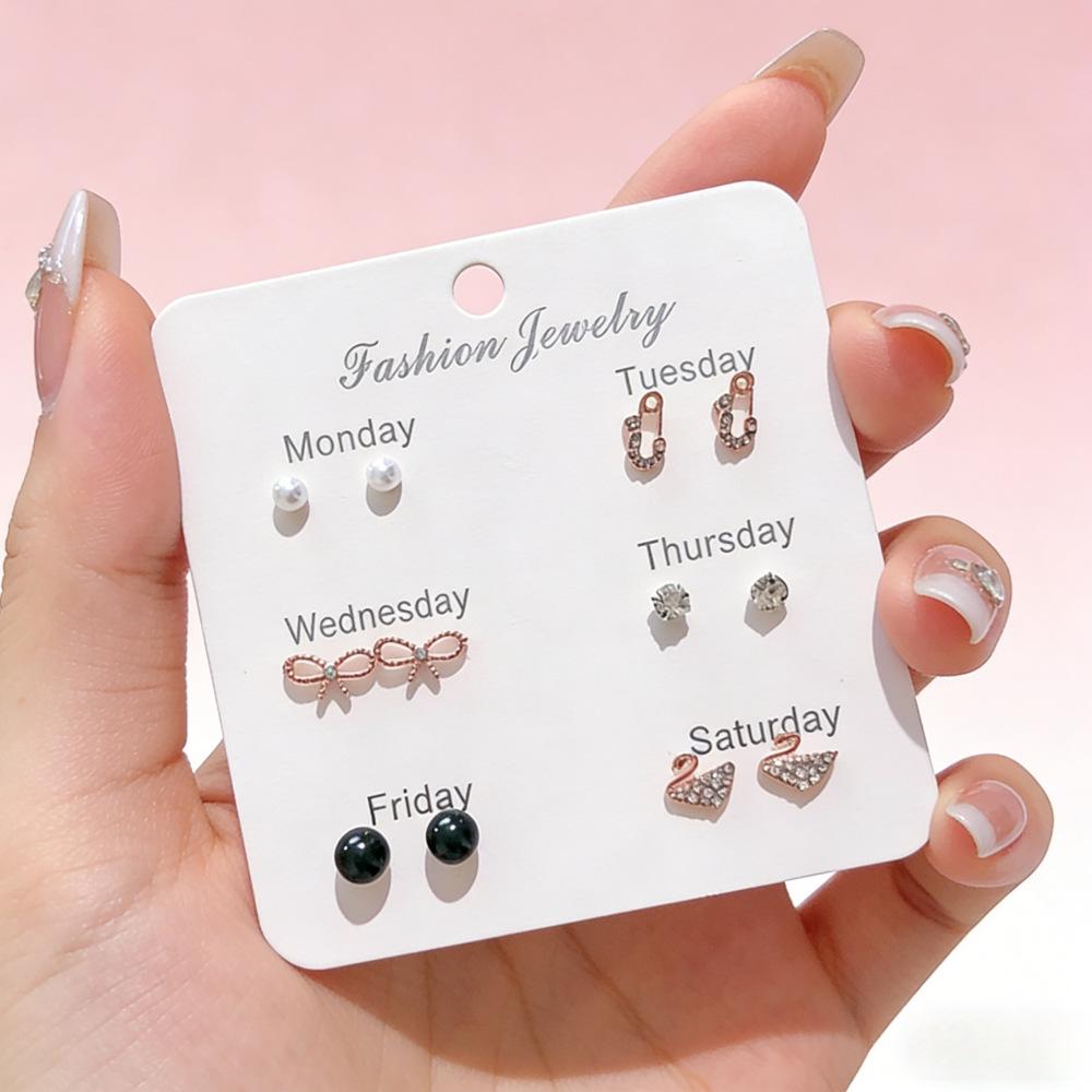 Einwöchiges Nischen-Ohrring-Set: Perlen Brosche Schleife & Schwan Ohrringe - Einfacher & Vielseitiger Schmuck für Damen