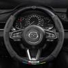 AAFD1 Do Mazda 3 5 6 SKYACTIV Axela Atenza CX30 CX5 CX8 CX9 MX5 RX8 RX7 BT50 Włókno węglowe Zamsz Pokrowiec na kierownicę samochodową Akcesoria