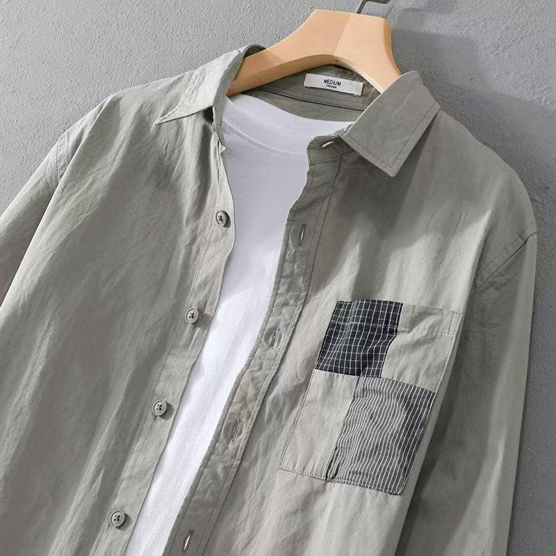 Camicia da Uomo a Maniche Lunghe Casual Larga Primavera e Autunno Giacca Camicia alla Moda Versatile Top da Lavoro Giapponesi