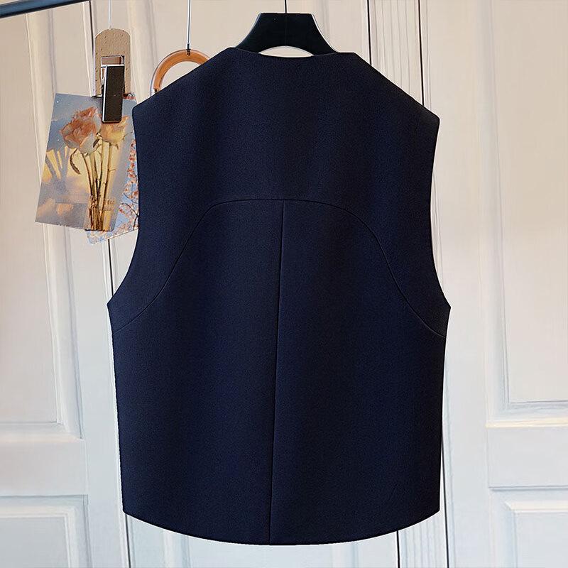 Women's Round Neck One-Button Mid-Length Suit Vest